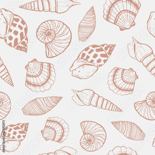 marine seamless pattern with seashell. summer time, sea, underwater, sea shells