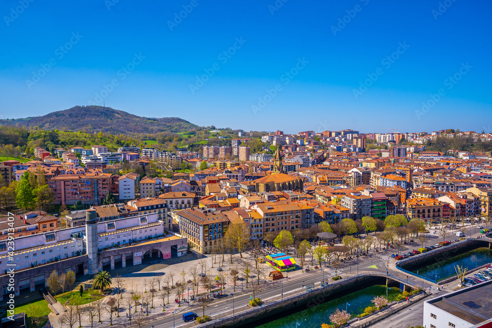 Aerial view of the Errenteria city skyline from above. Gipuzkoa, Basque Country. Spain