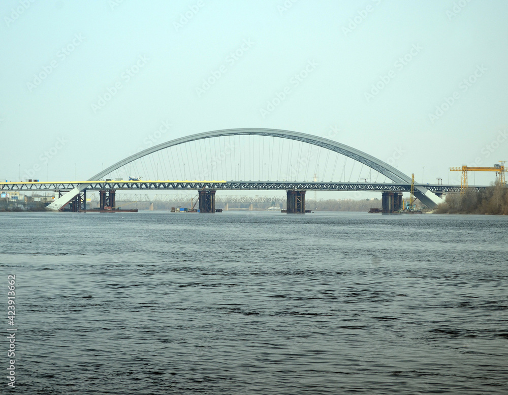 Kiev,view of the bridge under construction across the Dnieper river