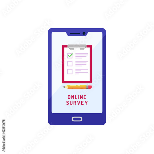 Online survey. Flat design of mobile application for online surveys. Vector illustration