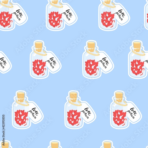 Pattern for Valentine's Day. Vector illustration. Print, poster, paper, textile and card design. Heart, love, romantic, celebrating, merry, wedding, potion. 
