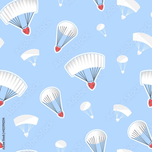 Pattern for Valentine's Day. Vector illustration. Print, poster, paper, textile and card design. Heart, love, romantic, celebrating, merry, wedding, parachute. 