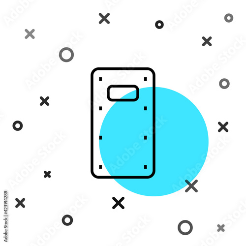 Black line Military assault shield icon isolated on white background. Random dynamic shapes. Vector
