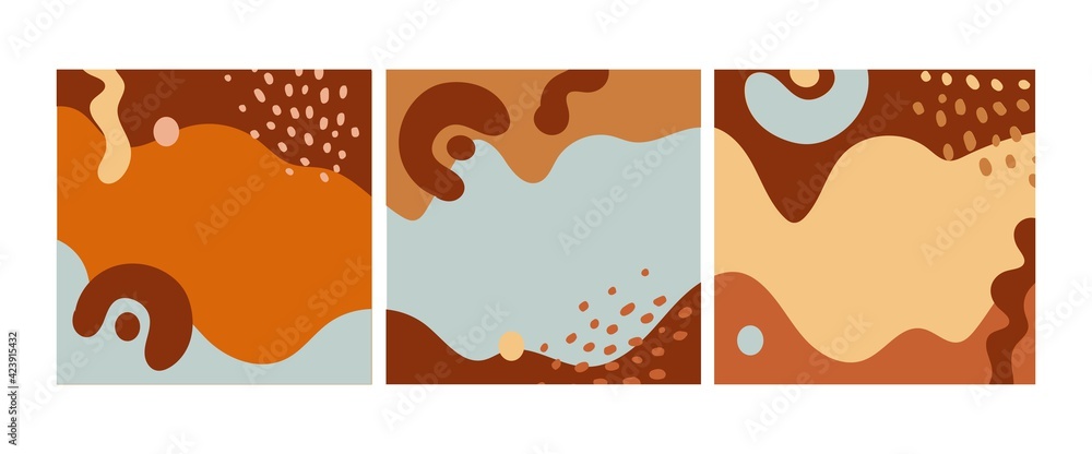 Set of abstract square backgrounds in boho style. Vector illustration in flat style.