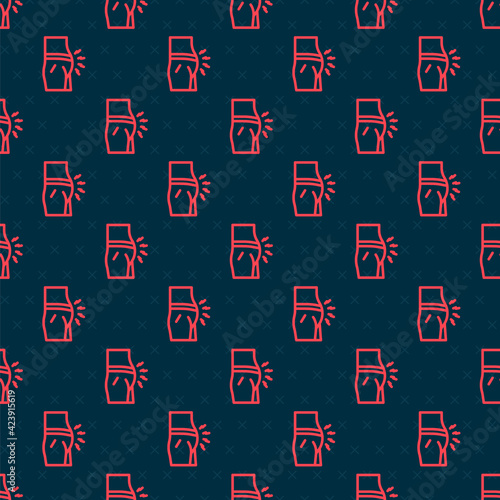 Red line Abdominal bloating icon isolated seamless pattern on black background. Constipation or diarrhea. Vector