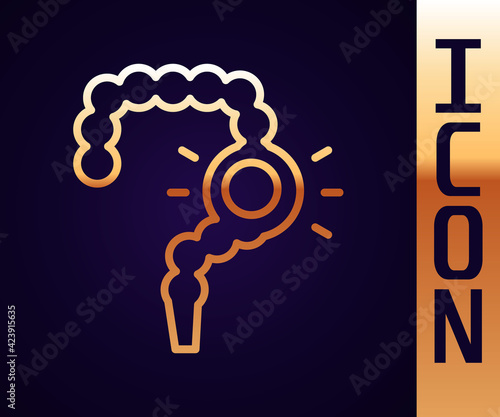 Gold line Gut constipation icon isolated on black background. Bowel problems. Vector