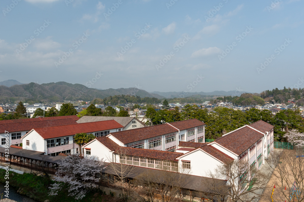 View of Tamba-Sasayama city from Sasayama-jo castle in Hyogo, Japan