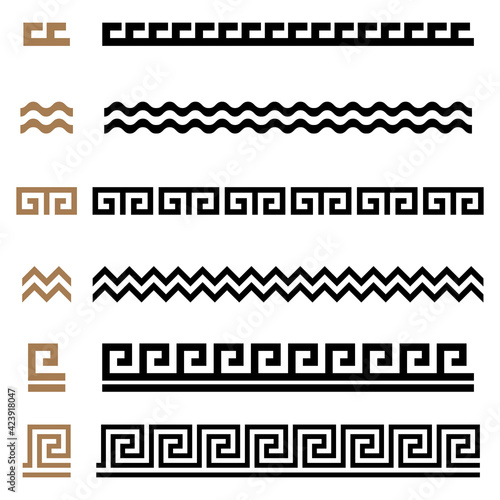 Ancient Greek seamless ornament constructor borders frames pattern set