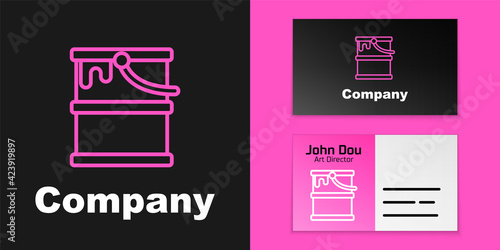 Pink line Paint bucket icon isolated on black background. Logo design template element. Vector