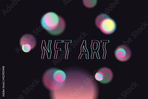NFT non-fungible token. Vector futuristic cryptography wallpaper. Retro wave, synthwave, rave, vapor, cyber punk. Blue, black, pink purple color. Trendy vintage 80s, 90s style. Print, poster, banner