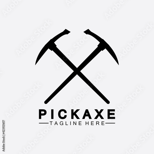 Pickaxe Logo Vector icon symbol illustration Design template, Mining Concept With Silhouette,Mining Logo, Pickaxe Logo