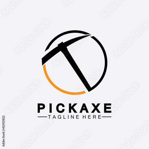 Pickaxe Logo Vector icon symbol illustration Design template, Mining Concept With Silhouette,Mining Logo, Pickaxe Logo