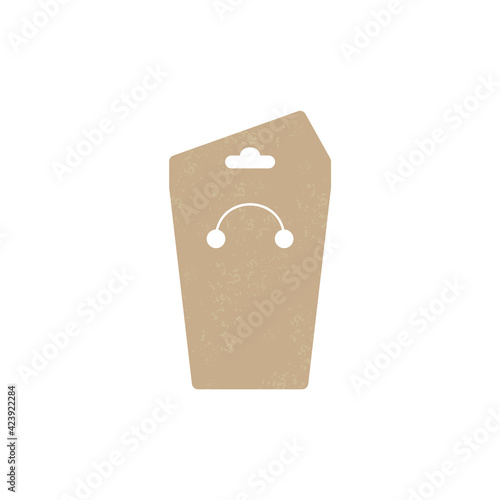 Retro keyring display latte cup card. Vintage Keychain emblem isolated design label