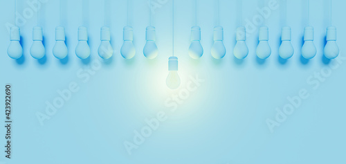 monochromatic banner with a line of blue bulbs
