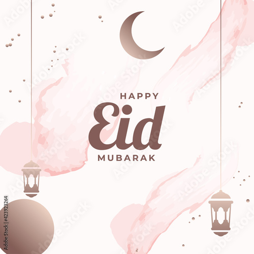 Eid Mubarak Watercolor Design For Greeting Moment