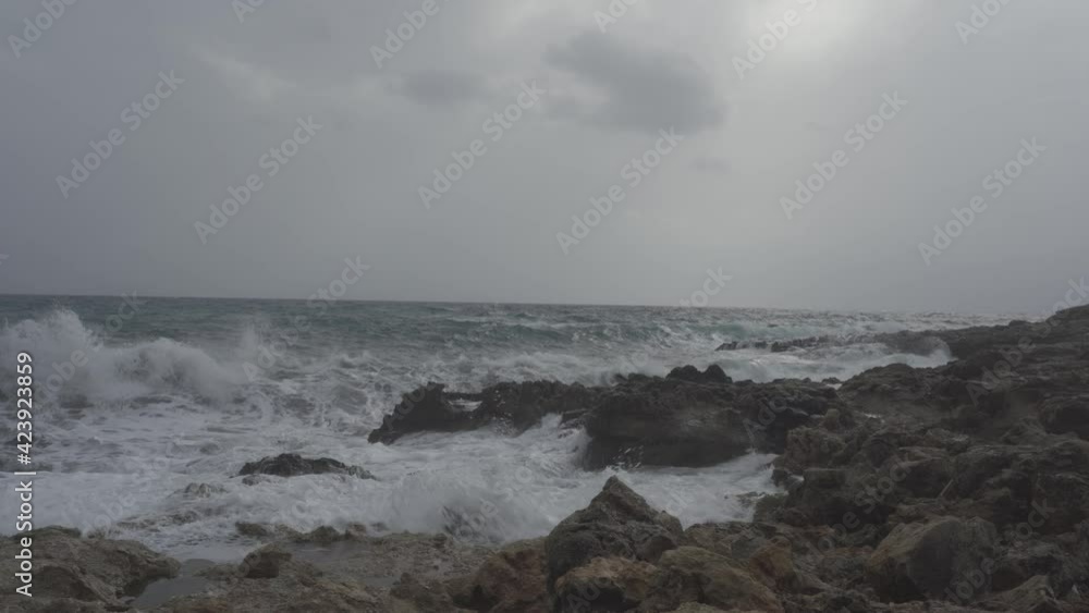 Massive Wavebreaker And Stormy Sea, Peloponnes, Greece Massive Wavebreaker And Stormy Sea, Peloponnes, Greece