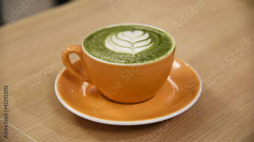 Matcha latte drink served on the table