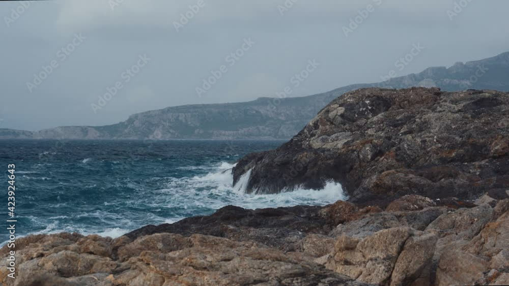 Massive Wavebreaker And Stormy Sea, Peloponnes, Greece Massive Wavebreaker And Stormy Sea, Peloponnes, Greece