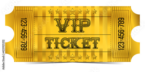 Golden vip ticket. Vector ticket in gold gradient with sample text isolated on white background