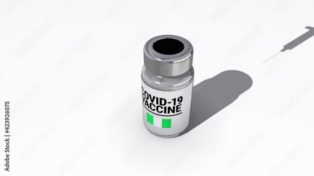 Seamless looping 3D animation of the covid-19 vaccine injection of a bottle with the flag of Nigeria in 4K resolution Seamless looping 3D animation of the covid-19 vaccine injection of a bottle with the flag of Nigeria in 4K resolution