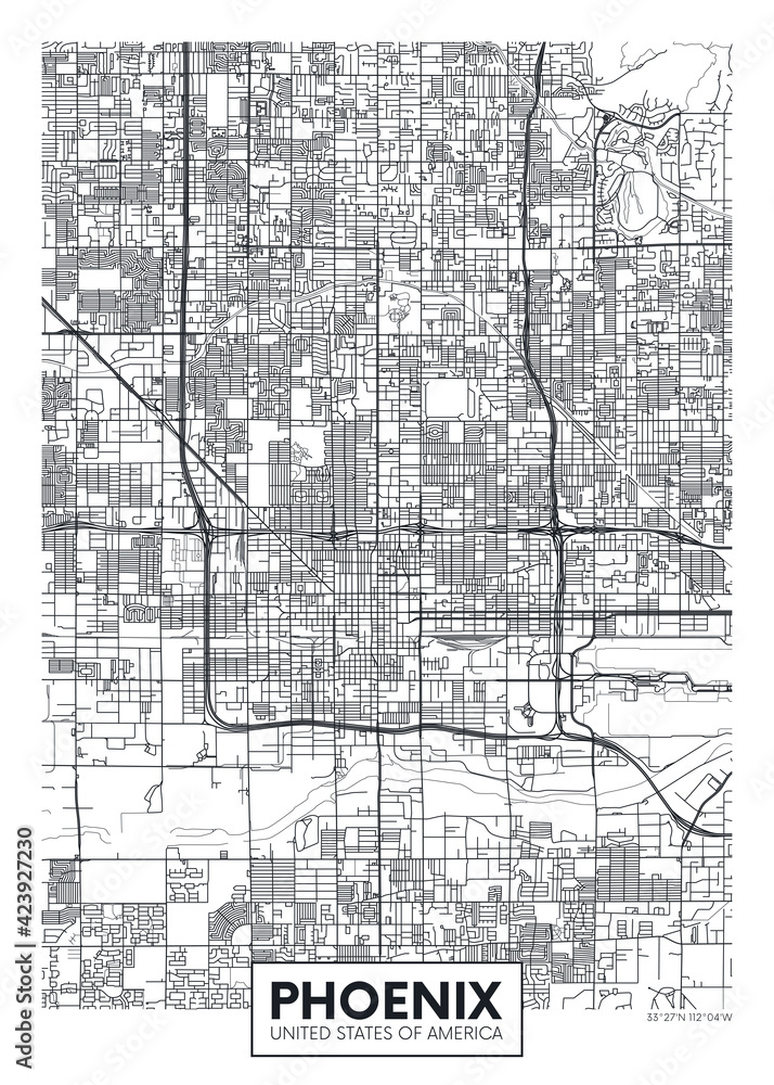 City map Phoenix, travel vector poster design