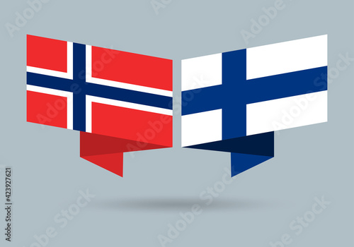 Norway and Finland flags. Norwegian and Finnish national symbols. Vector illustration.