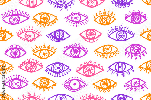 Different human eyes psychedelic endless pattern.
