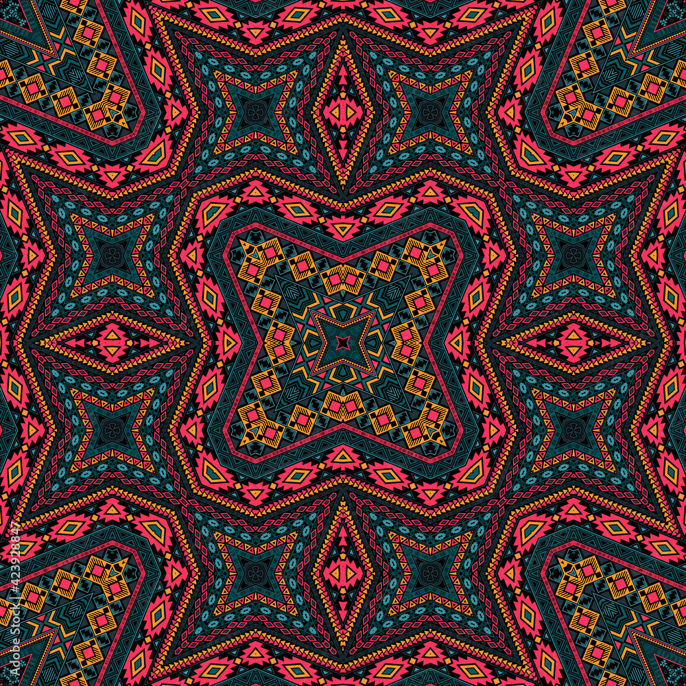 Mexican repeating pattern vector design. Damask geometric background. Fabric print in ethnic style.