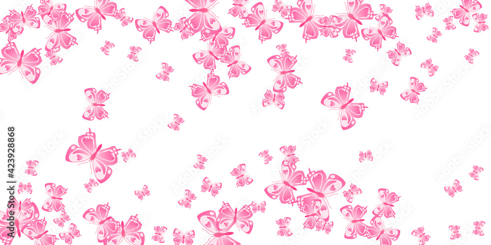Magic pink butterflies isolated vector background. Summer pretty moths. Fancy butterflies isolated girly illustration. Sensitive wings insects patten. Fragile creatures.