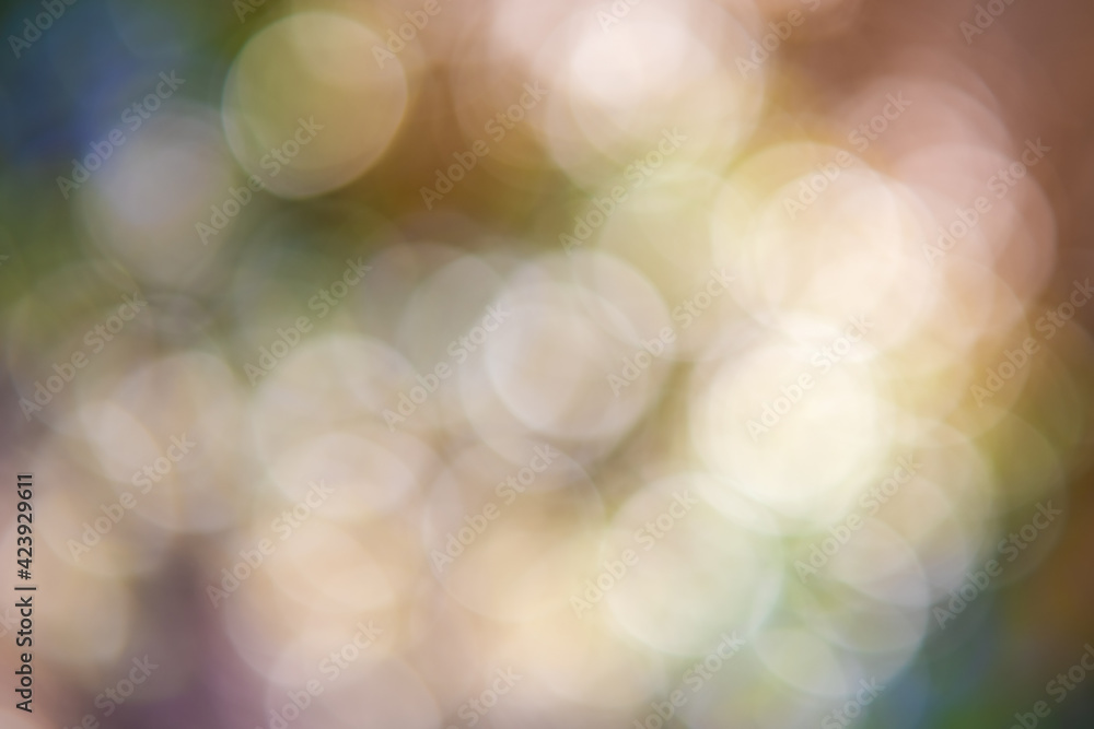 Abstract pastel green bokeh with light circles of defocused blur.