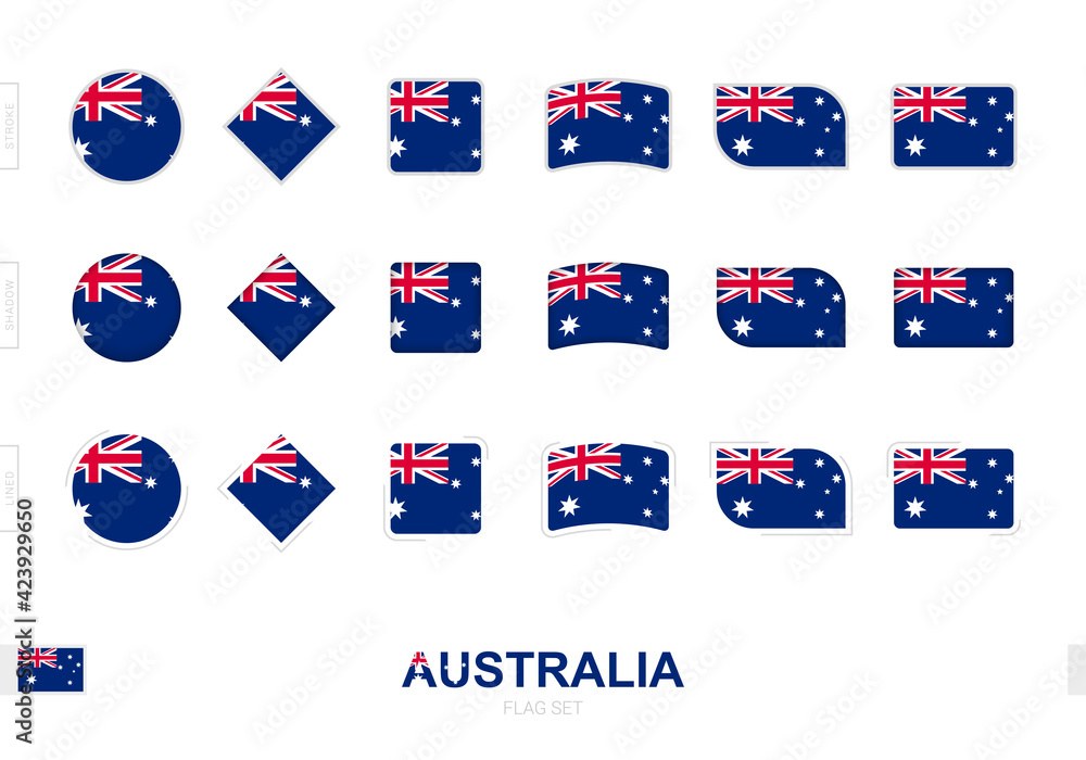 Australia flag set, simple flags of Australia with three different effects.