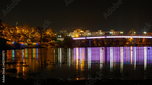 Obraz na płótnie Night view of the colored bridge over the Dniester in Tiraspol, Transnistria (Moldova) w salonie
