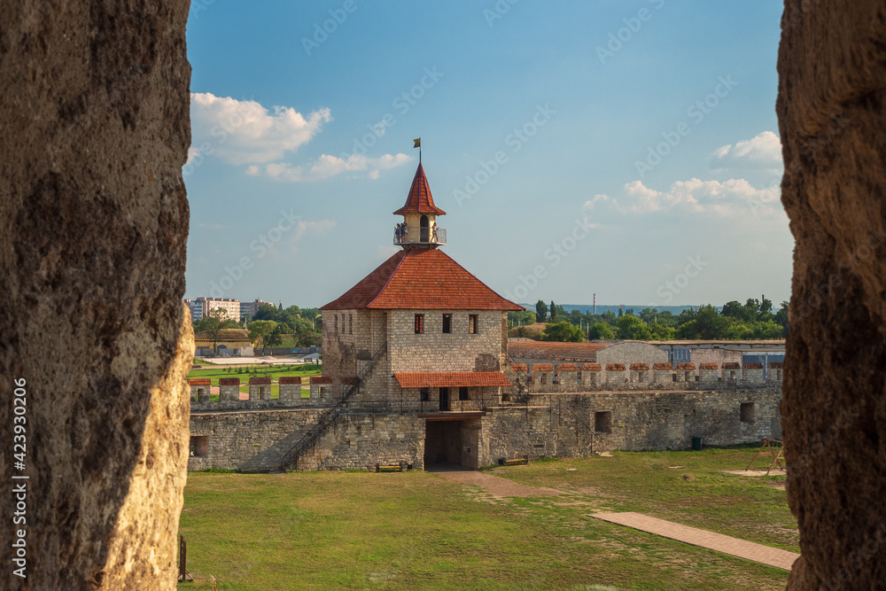 View of the Bendery fortress through the loophole in Bender, Transnistria (Moldova)
