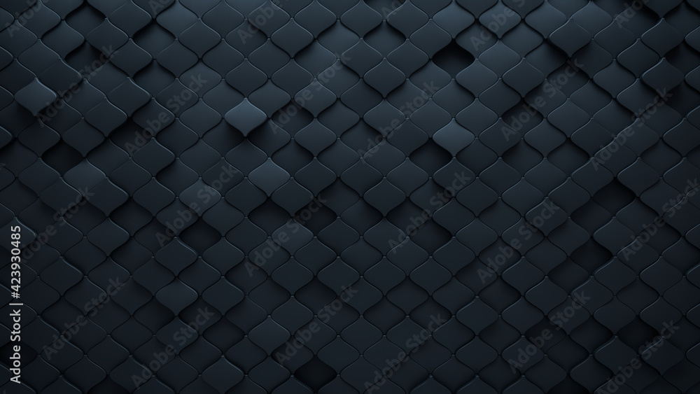 Futuristic, Dark 3D background, with an Arabesque block structure. Wall texture with a 3D tile pattern. 3D Render Futuristic, Dark 3D background, with an Arabesque block structure. Wall texture with a 3D tile pattern. 3D Render
