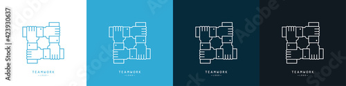 Teamwork logos set. The concept of cooperation, unity, friendship and mutual assistance. Vector illustration.