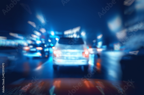 cars in the city road zoom movement / abstract blurred background, urban transport concept © kichigin19
