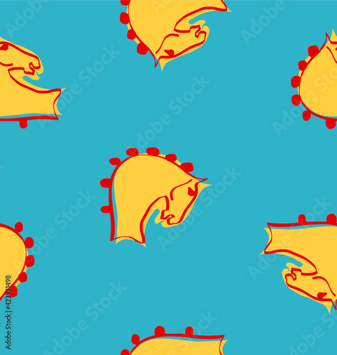 Abstract Ethnic Mystic Horses Drawing Seamless Vector Pattern Isolated Background 