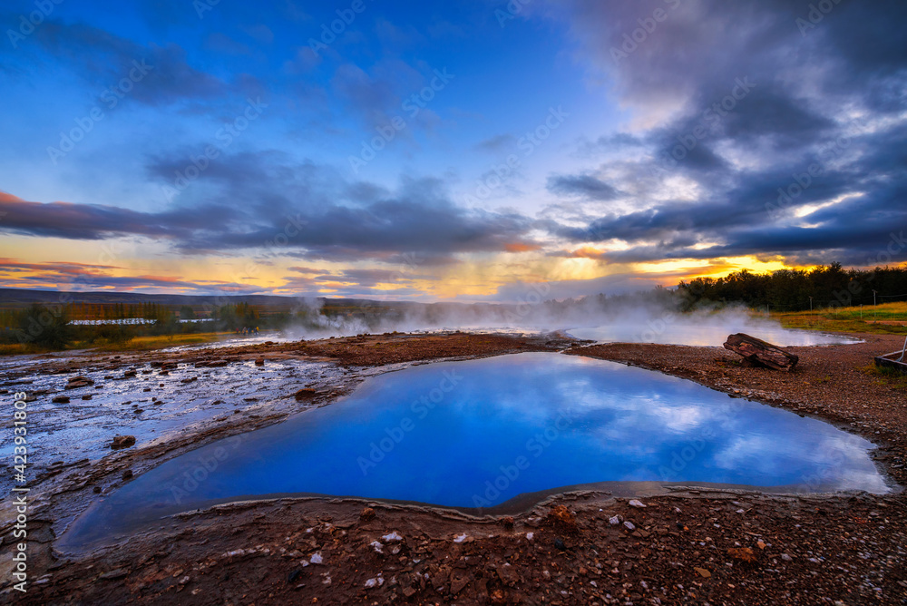 Blesi hot spring located in the Haukadalur geothermal area in Iceland