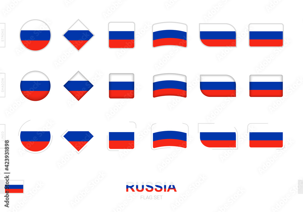 Russia flag set, simple flags of Russia with three different effects.
