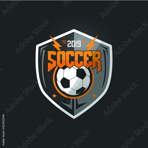 Soccer Football Badge Logo Design Templates | Sport Team Identity Vector Illustrations isolated on blue Background