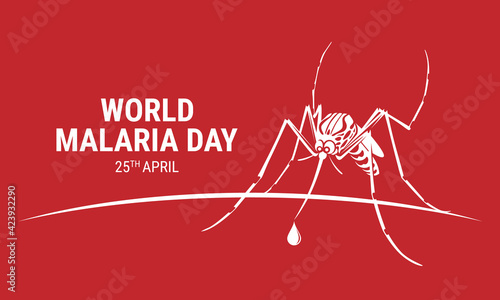 world malaria day with white Mosquitoes drinking drop blood sign on red background vector design