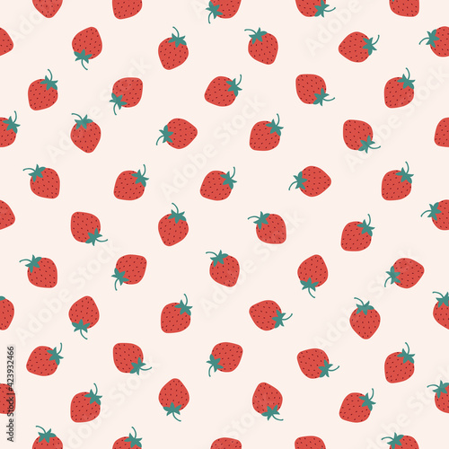 Vector seamless strawberry pear pattern. Background design for print, wrapping paper, packaging, fabric, textile, fruit shops. Fruit background.  photo