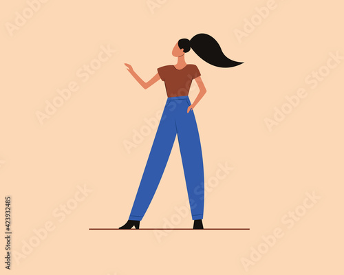 Modern trendy business woman character standing full-length on isolated background.Office professions and worker.Vector illustration in flat style