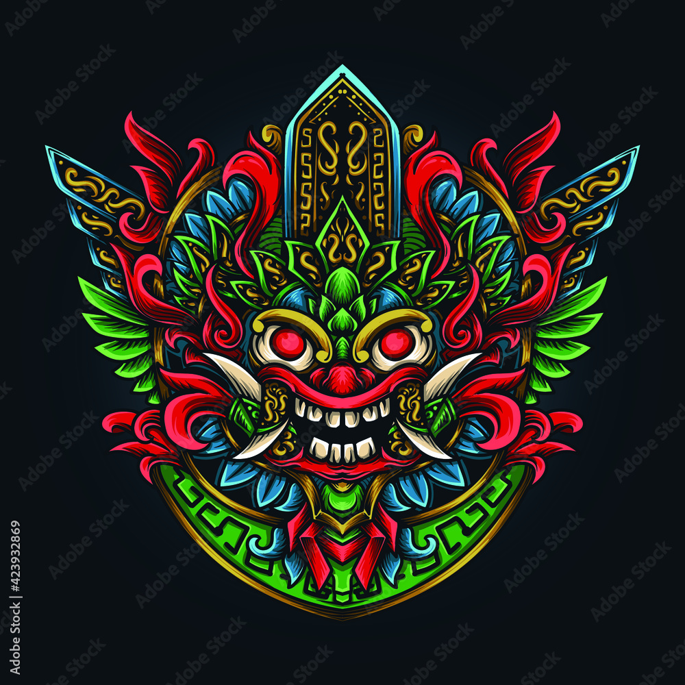 artwork illustration and t-shirt design astec barong engraving ornament artwork illustration and t-shirt design astec barong engraving ornament