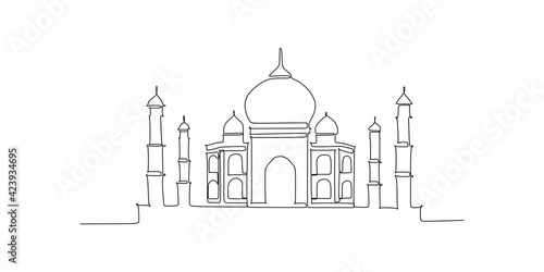 Taj Mahal in Agra, Uttar Pradesh, India - Continuous one Line drawing