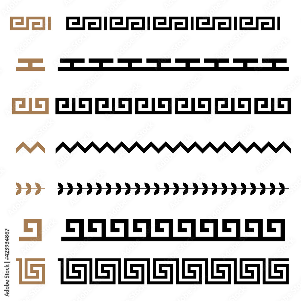 Ancient Greek seamless ornament constructor borders frames pattern set