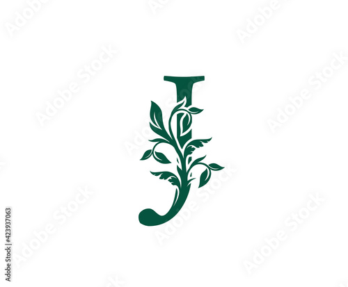 Nature J Letter Floral logo. Vintage classic ornate letter vector.
