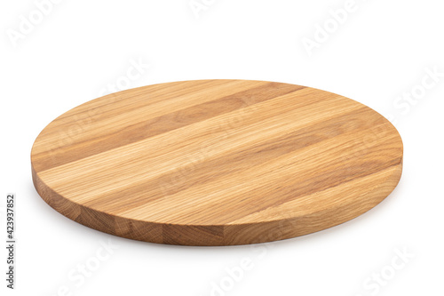 round wooden board for cutting food isolated on white background