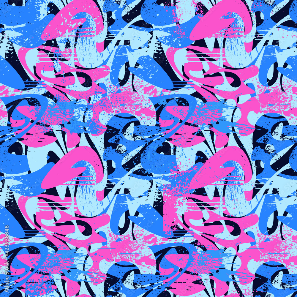 Obraz premium Vector seamless abstract ornate with grunge spots, wave shapes 