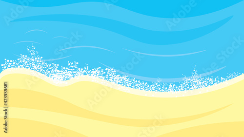 Summer beach background, splashing water and sand, space for text, vector illustration.